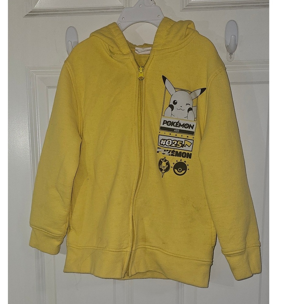 Pokemon Pikachu Boys Yellow Full Zip Hoodie 3D Ears Graphic Sweatshirt Sz Small